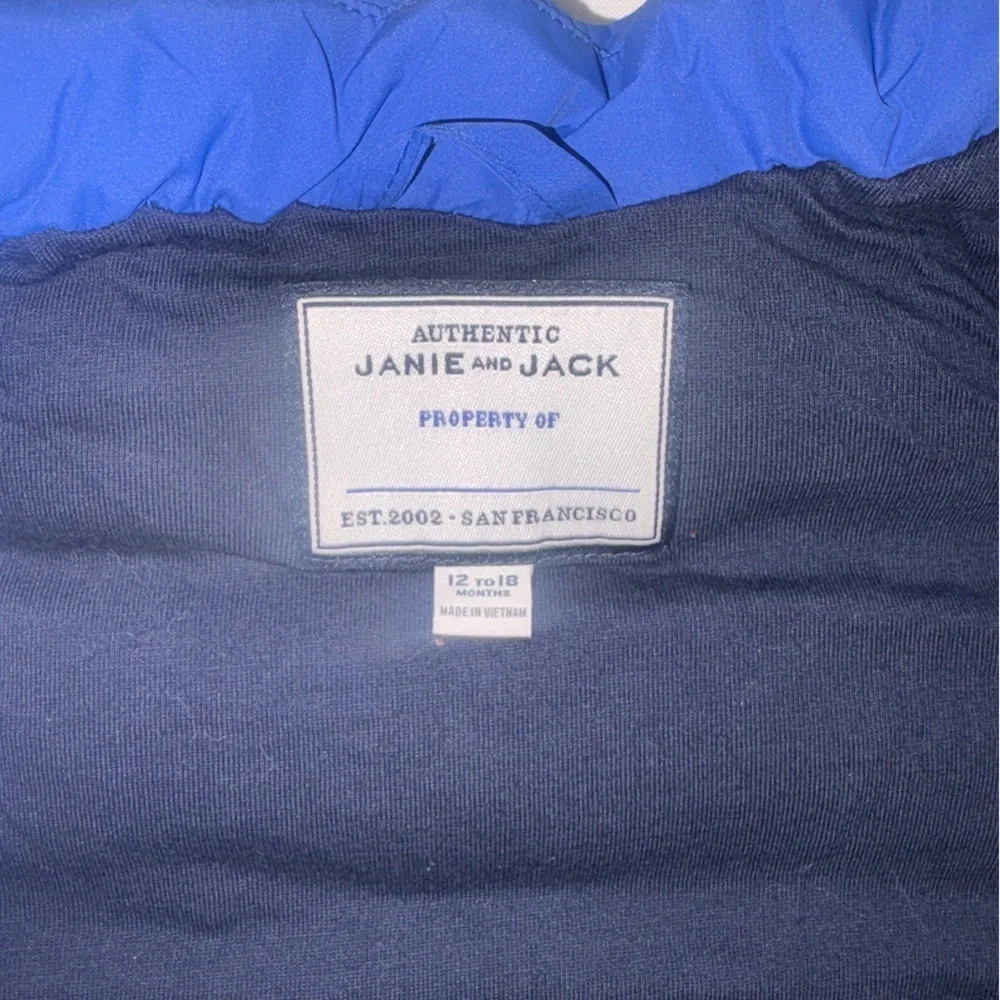 Janie and Jack Baby Puffer Full-Zip Vest. Blue. Size 12-18 months.